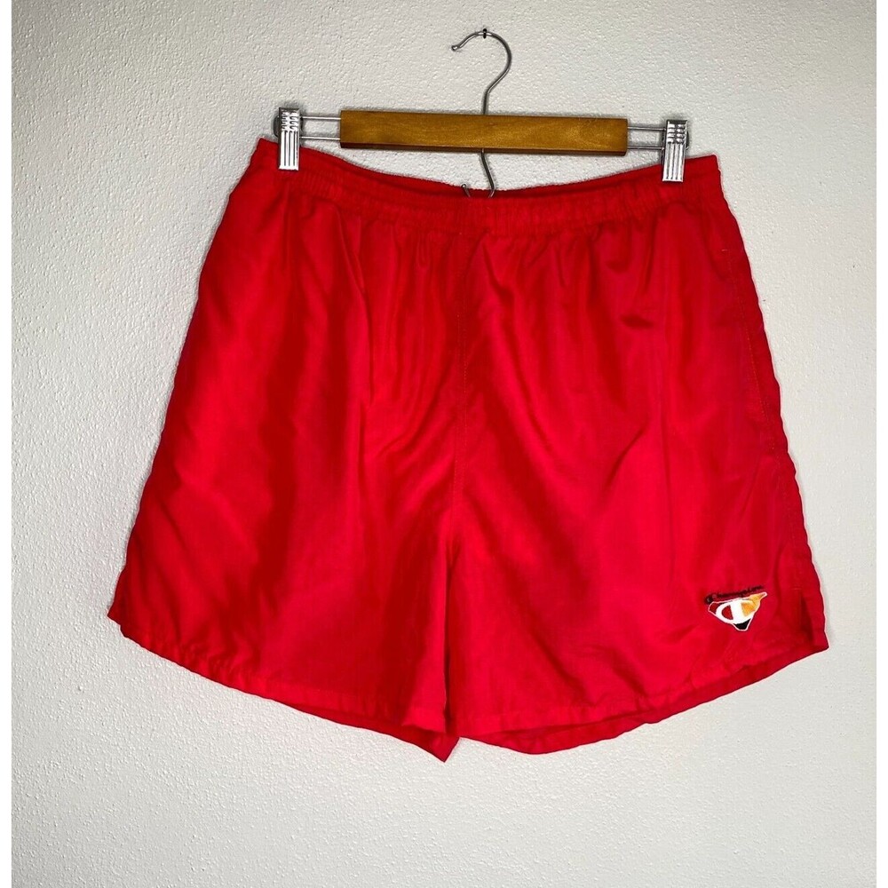 Champion VTG Red Swim Trunk Nylon Board Shorts Men's LG Bathing Suit Beach 90's